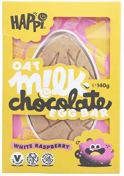 Happi Oat Milk Chocolate White Raspberry Flat Easter Egg